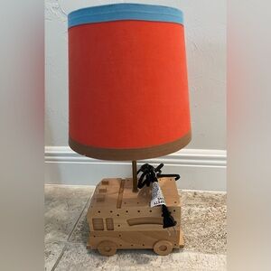 Wooden Truck Lamp with Red & Blue Shade -Like New!